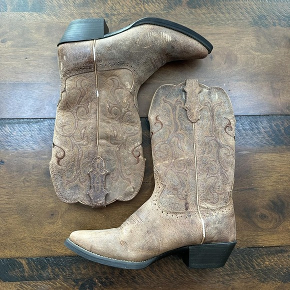 Justin Boots Womens Size 8B Brown Leather Western Cowboy Boots Embroidered L2561 - Picture 2 of 12